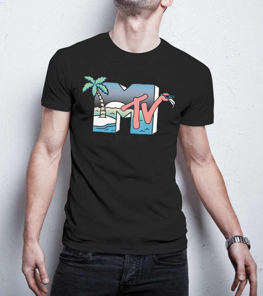 MTV Music Television Beach Island Flamingo Sunglasses T-Shirt