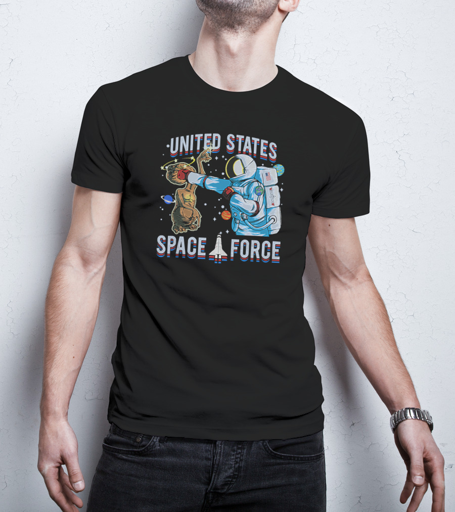 United States Space Force Astronaut Punching Alien In Humorous Space Scene T-Shirt