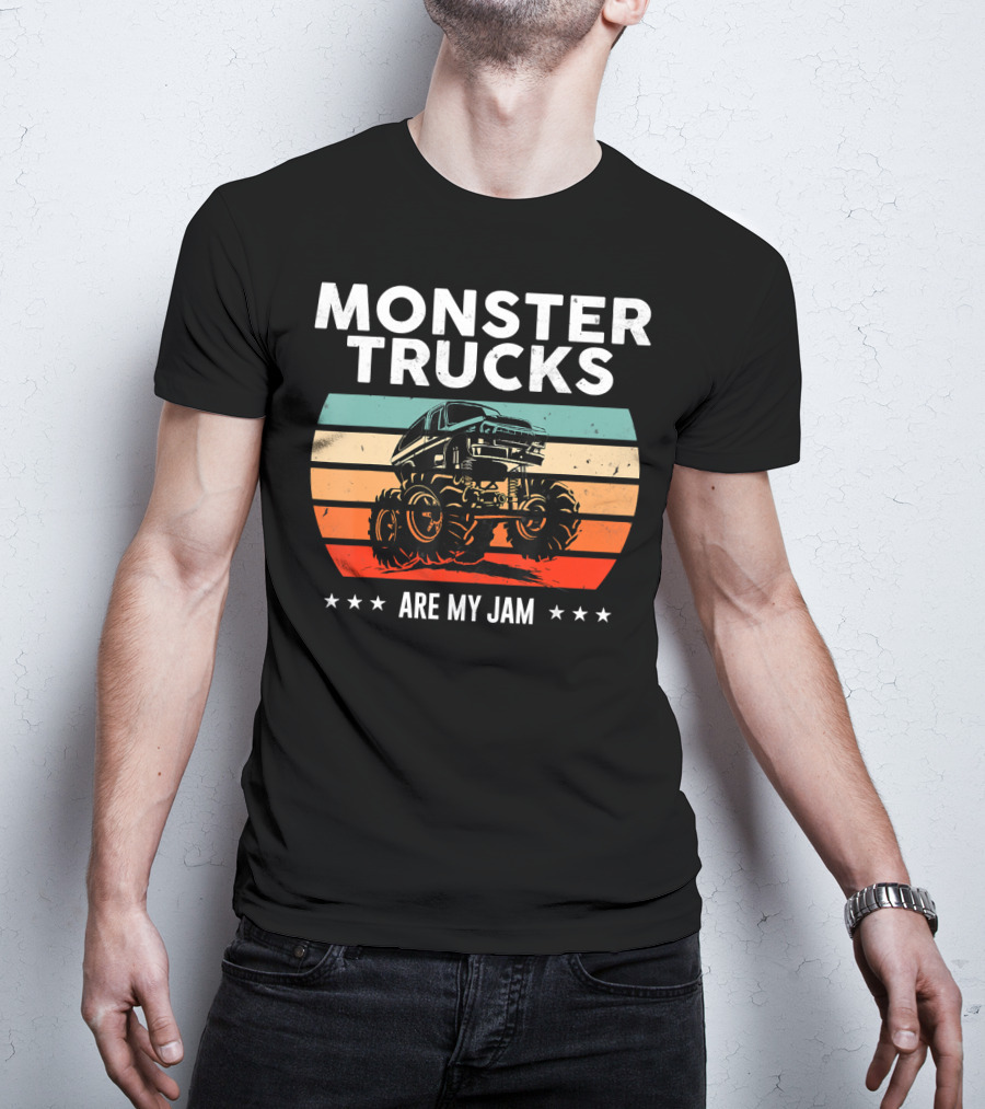 Monster Trucks Are My Jam Retro Sunset Vintage Cool Engines T-Shirt