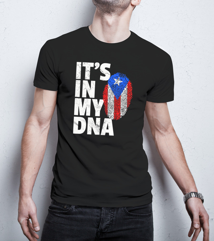 IT'S IN MY DNA Puerto Rico Flag Fingerprint Pride T-Shirt