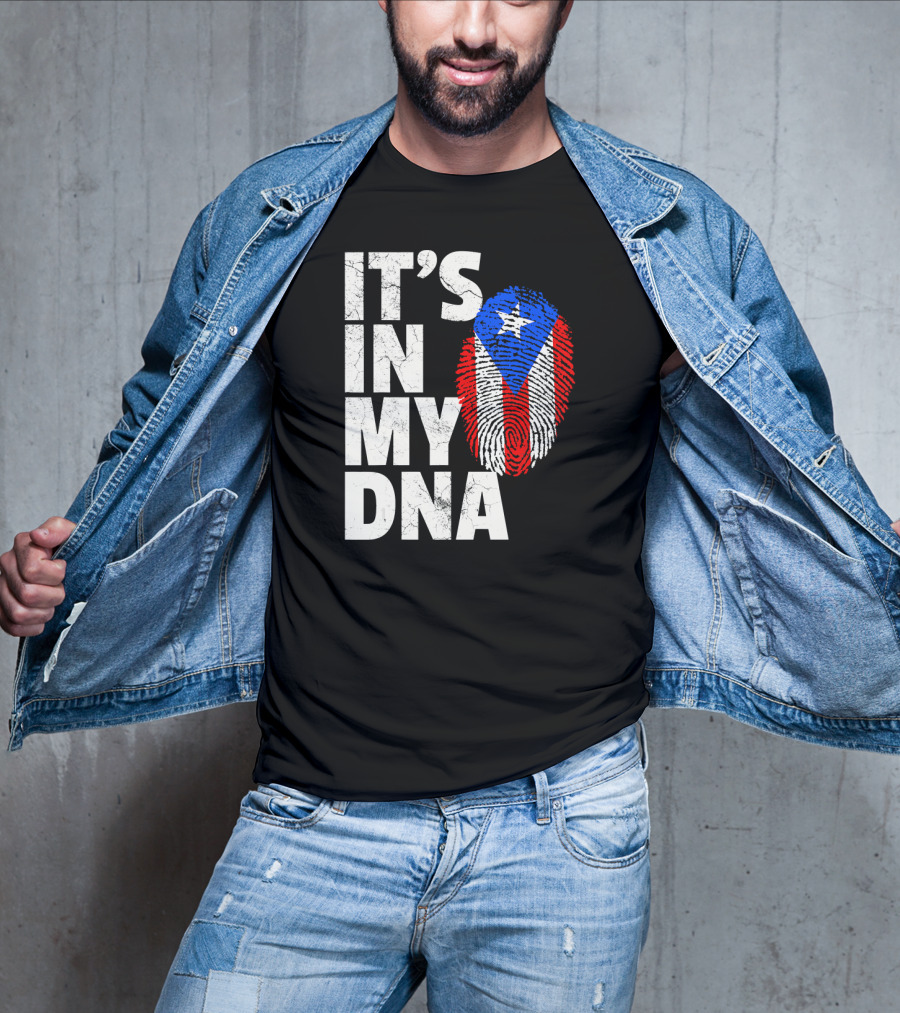 IT'S IN MY DNA Puerto Rico Flag Fingerprint Pride T-Shirt
