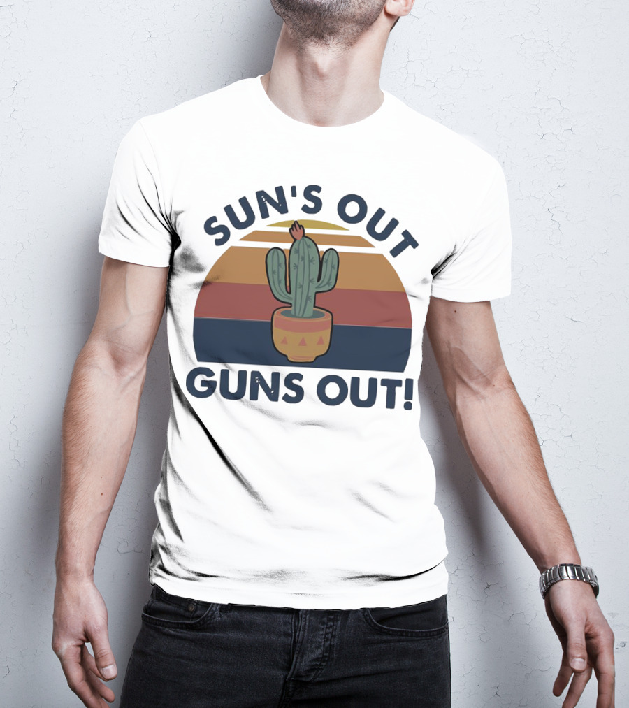 Sun’s Out Guns Out Cactus Retro Sunburst T-Shirt