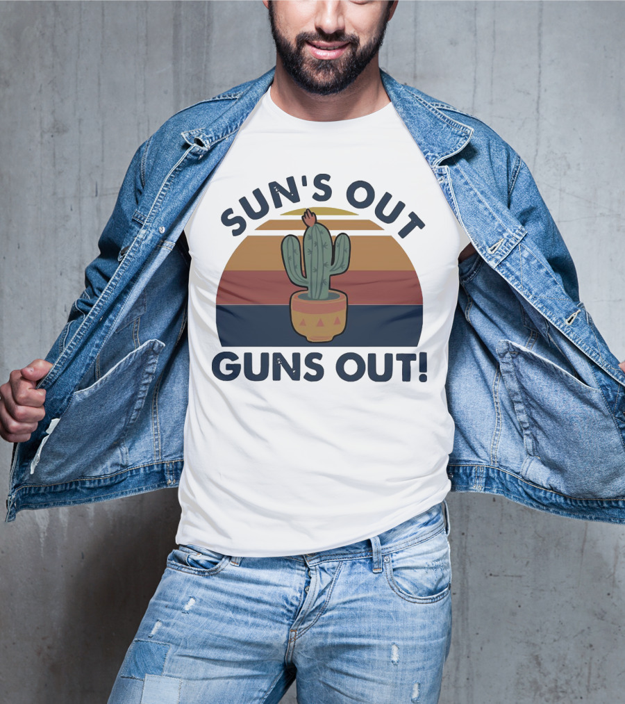 Sun’s Out Guns Out Cactus Retro Sunburst T-Shirt