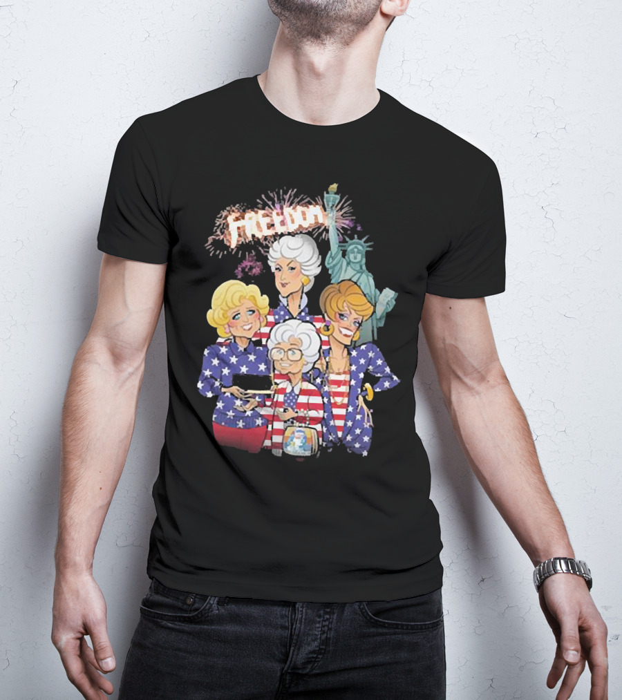 America Flag Golden Girls Freedom With Statue Of Liberty Fireworks T-Shirt