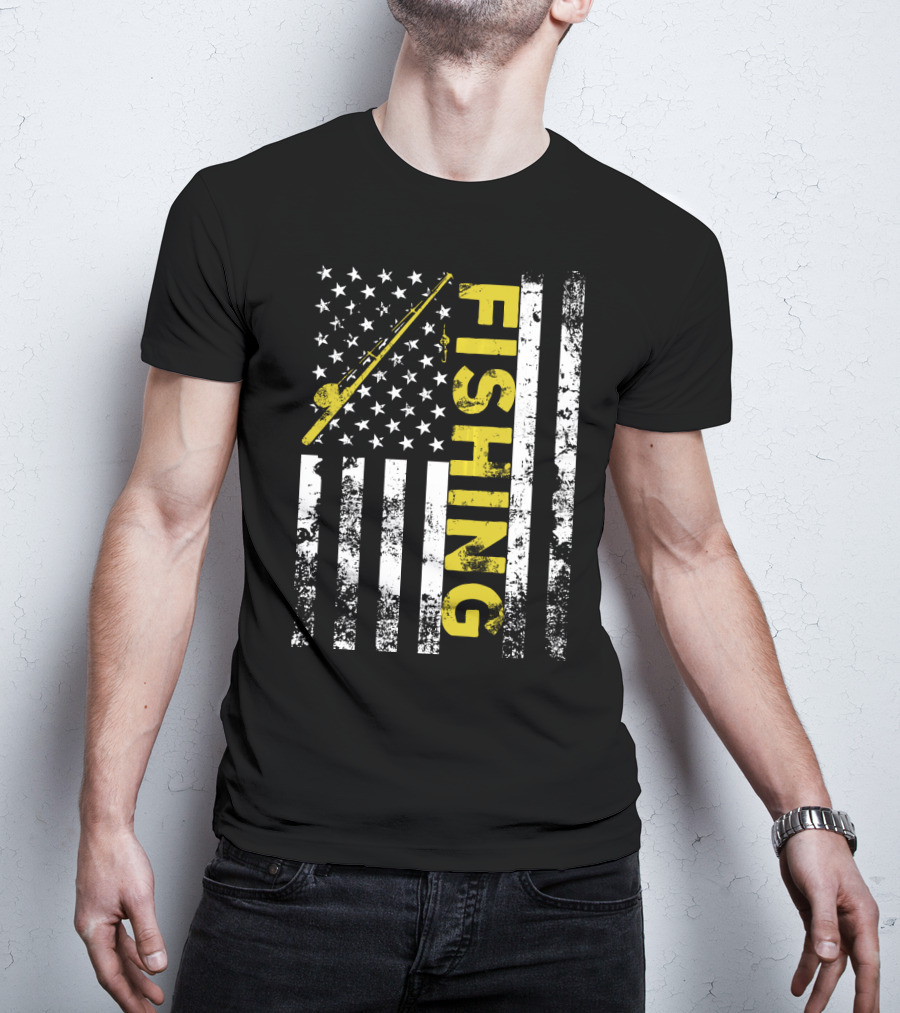 American Flag Fishing USA Patriotic T-Shirt