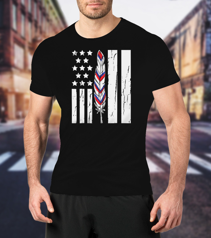 American Flag Stars Stripes Native Tribe Feather Pride T-Shirt