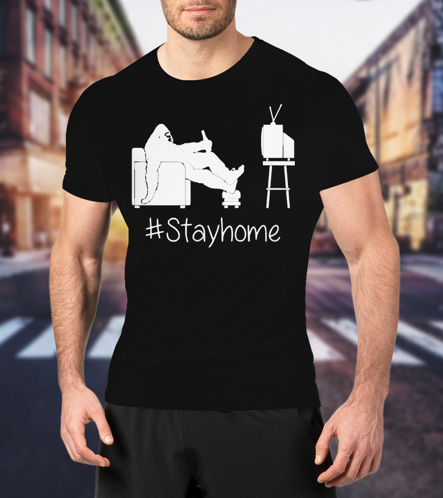 Bigfoot Relaxing Watching TV #Stayhome T-Shirt