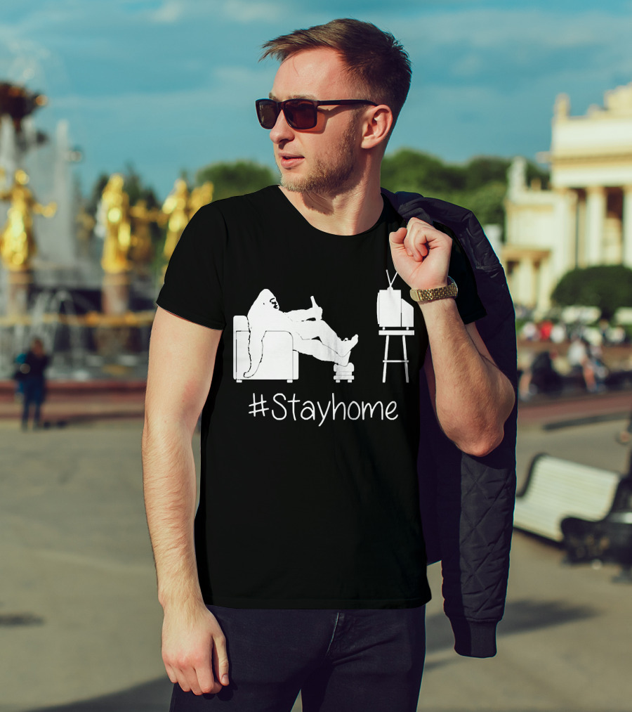 Bigfoot Relaxing Watching TV #Stayhome T-Shirt