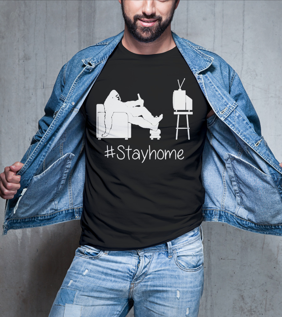 Bigfoot Relaxing Watching TV #Stayhome T-Shirt