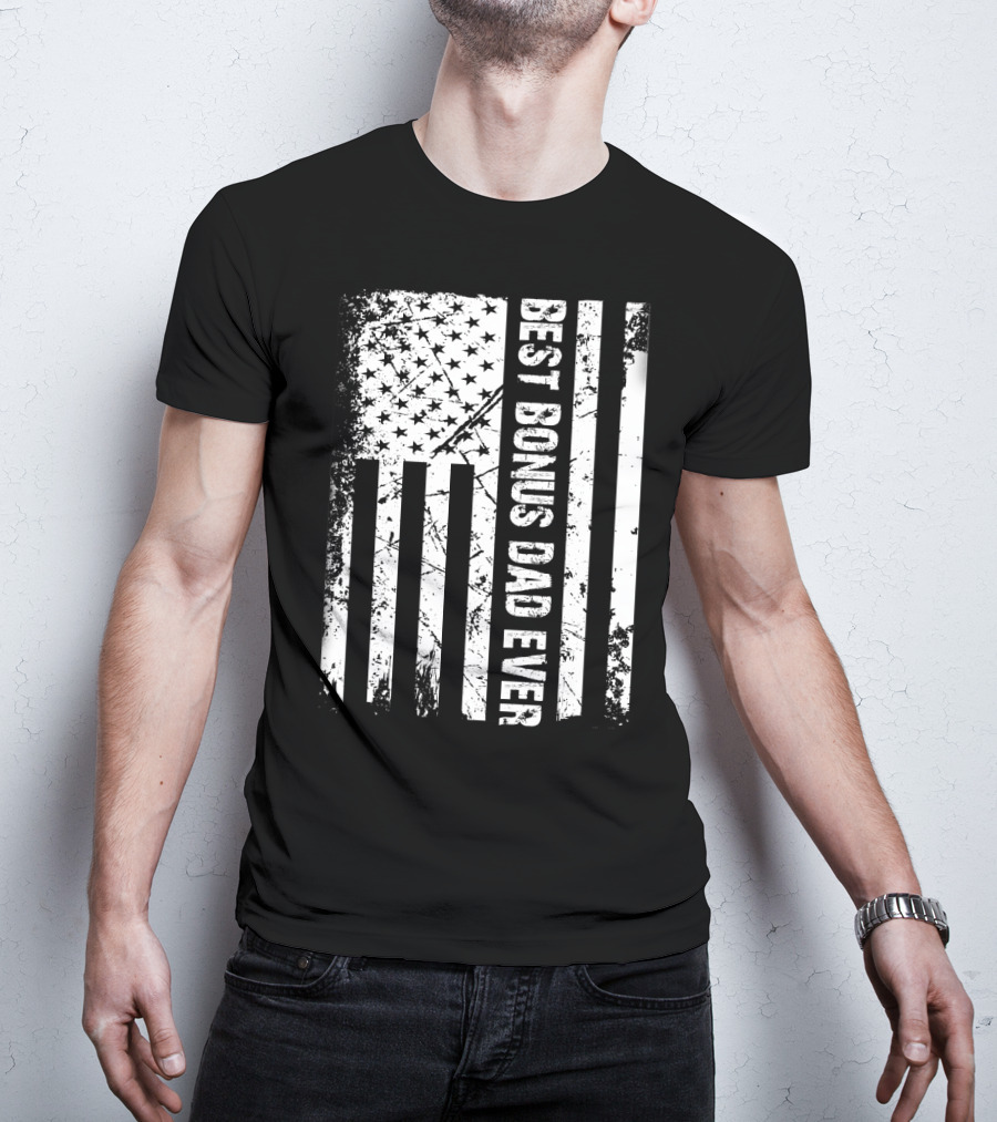 Best Bonus Dad Ever American Flag Mens Patriotic T-Shirt