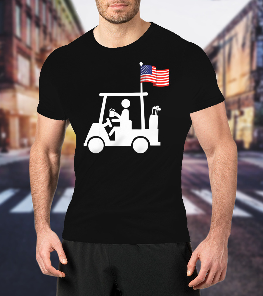 USA Strong Patriotic Golf Cart With American Flag Golf Wear T-Shirt