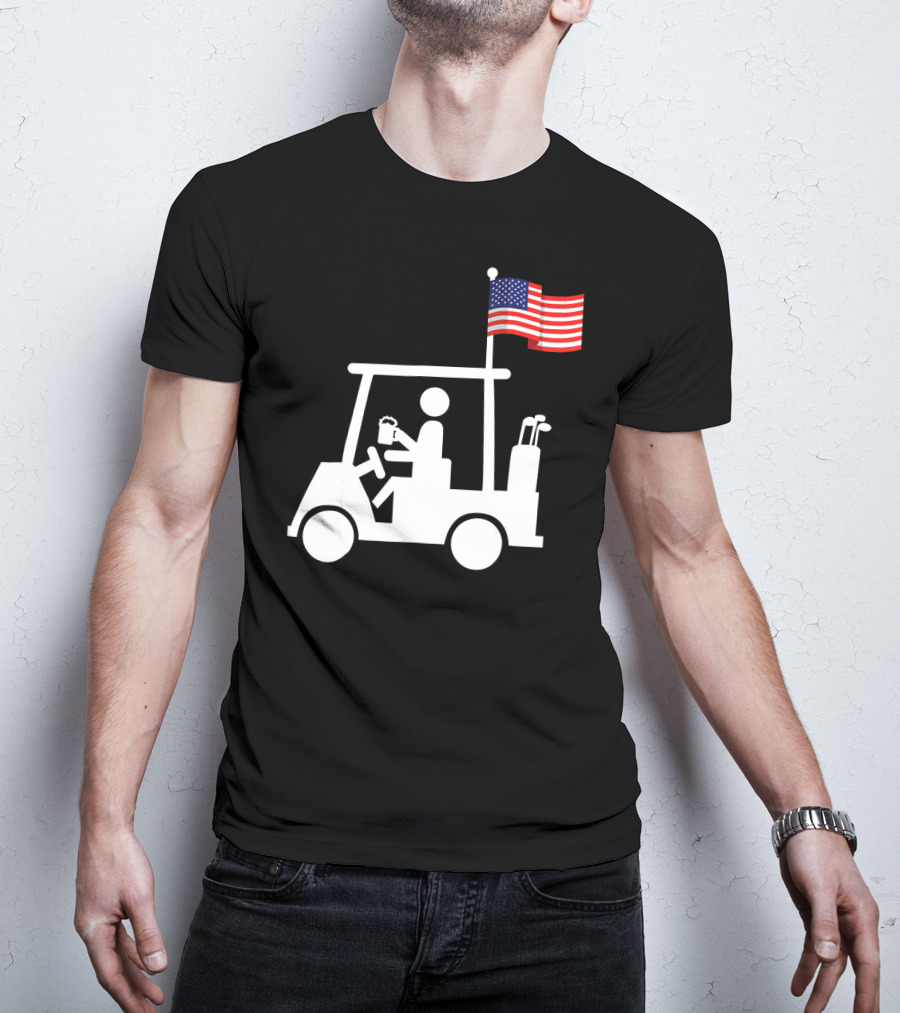 USA Strong Patriotic Golf Cart With American Flag Golf Wear T-Shirt