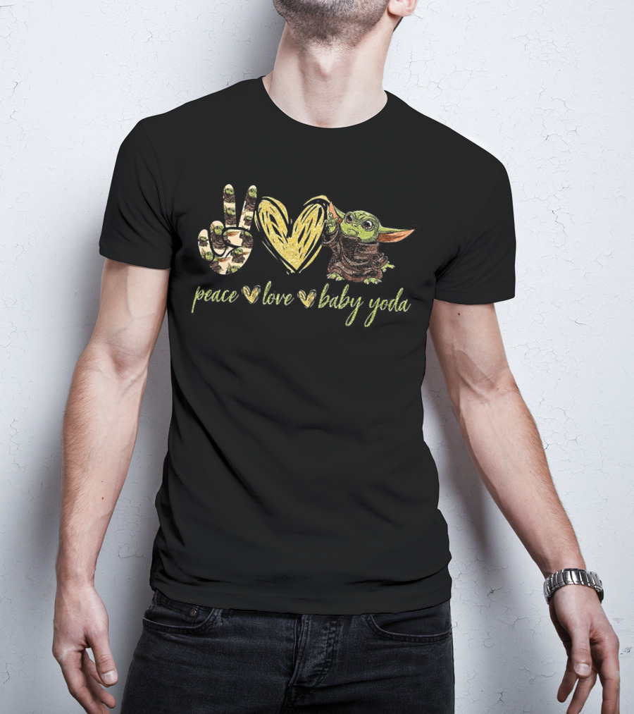 Peace Love Baby Yoda Shirt Star Wars Mandalorian Grogu T-Shirt
