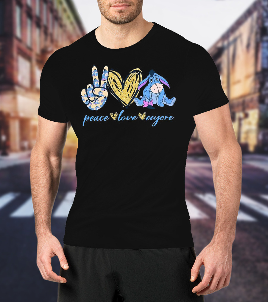 Peace Love Eeyore With Heart And Peace Sign T-Shirt