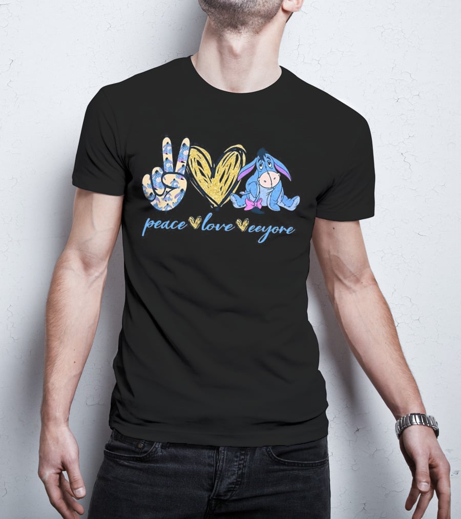Peace Love Eeyore With Heart And Peace Sign T-Shirt