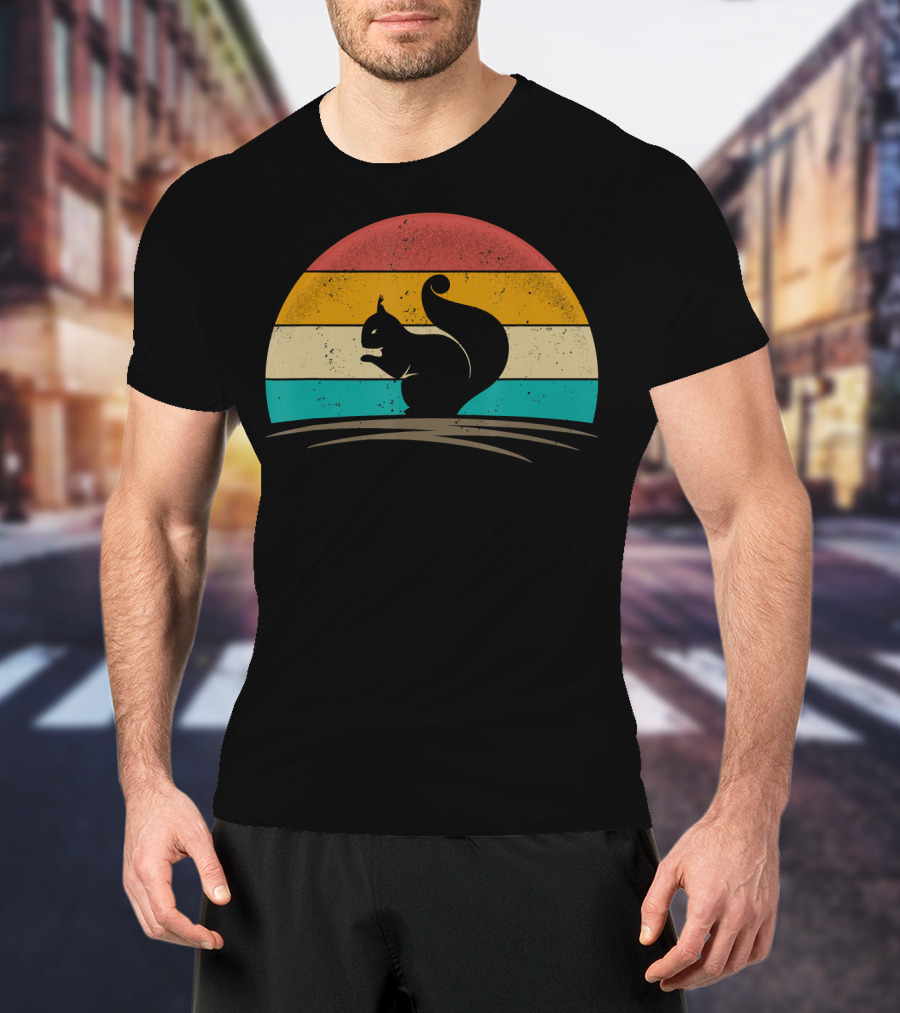 Squirrel Retro Vintage 70s Sunset Stripes T-Shirt