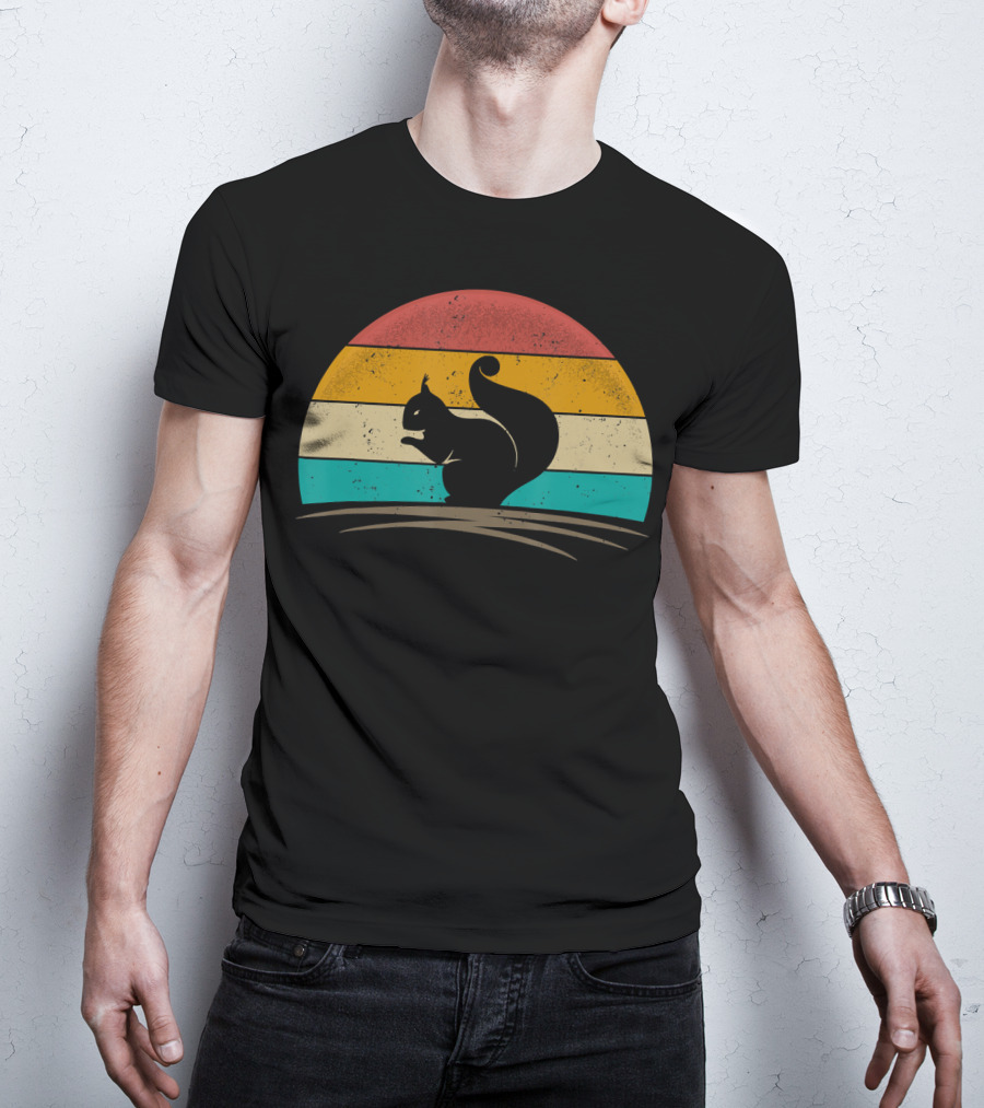 Squirrel Retro Vintage 70s Sunset Stripes T-Shirt