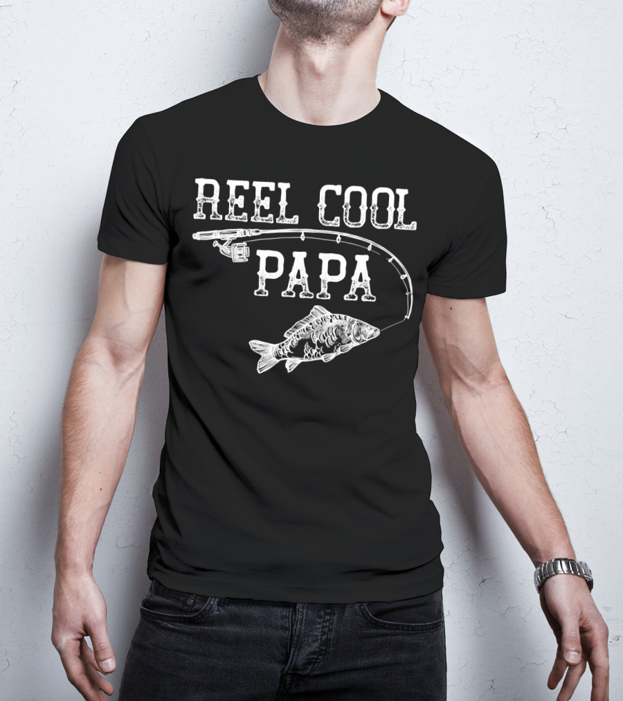 Vintage Reel Cool Papa Fishing Rod Fish Novelty Father T-Shirt