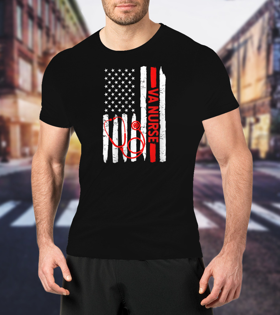 American Flag VA Nurse Stethoscope Black History Month T-Shirt
