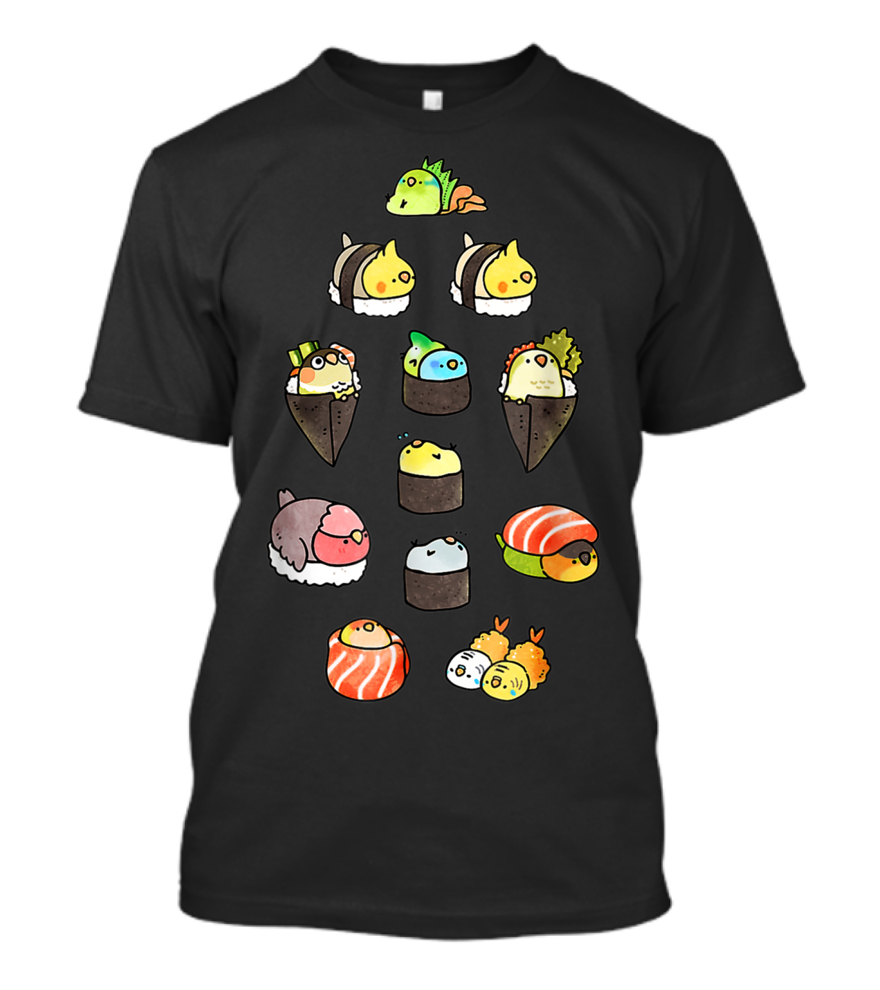 Bird Sushi Roll Parody Cute Cartoon Birds Nigiri Maki Temaki T-Shirt