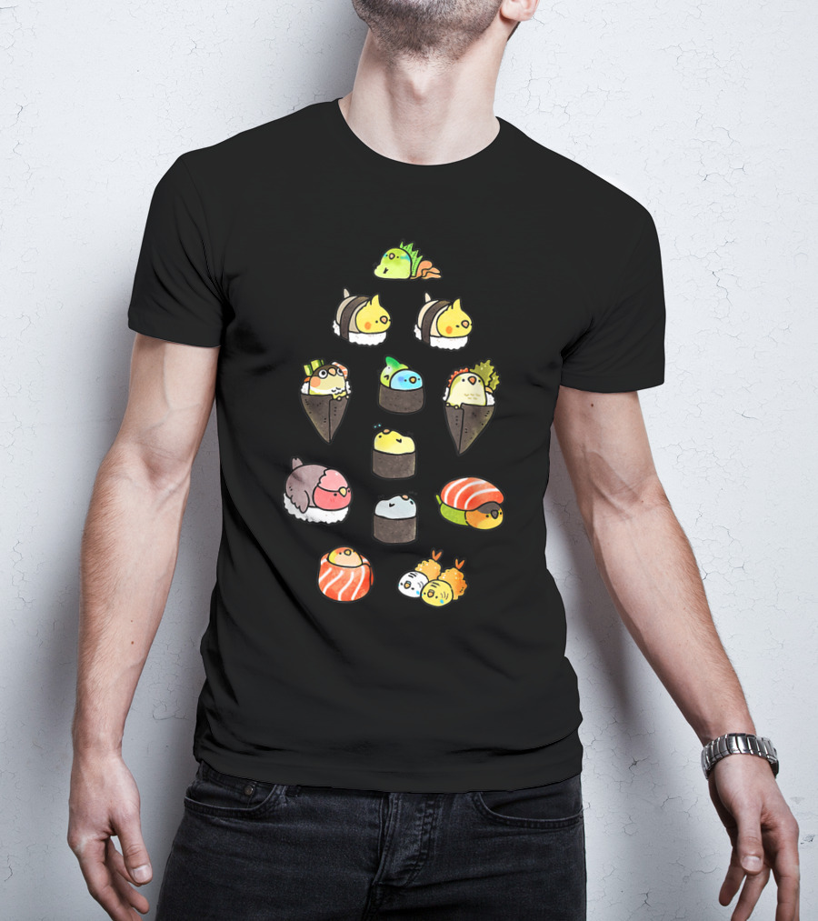 Bird Sushi Roll Parody Cute Cartoon Birds Nigiri Maki Temaki T-Shirt