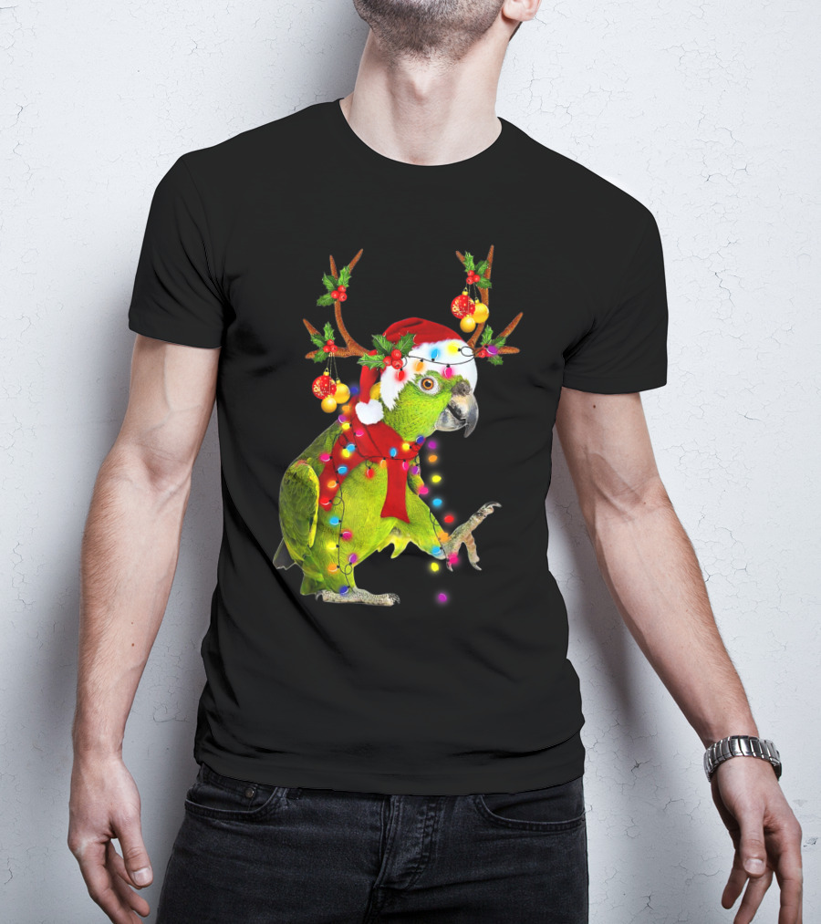 Cockatoo Parrot Reindeer Antlers Christmas Lights Santa Hat T-Shirt