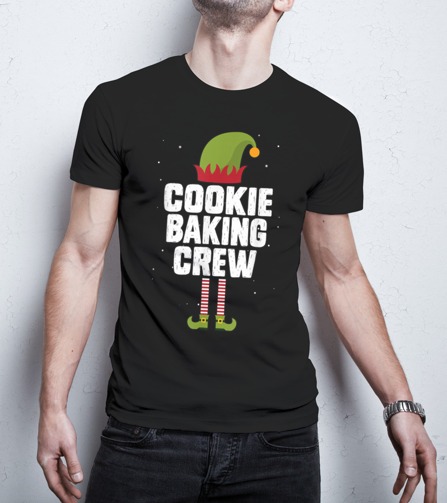 Cookie Baking Crew Christmas Elf Hat And Striped Stockings T-Shirt