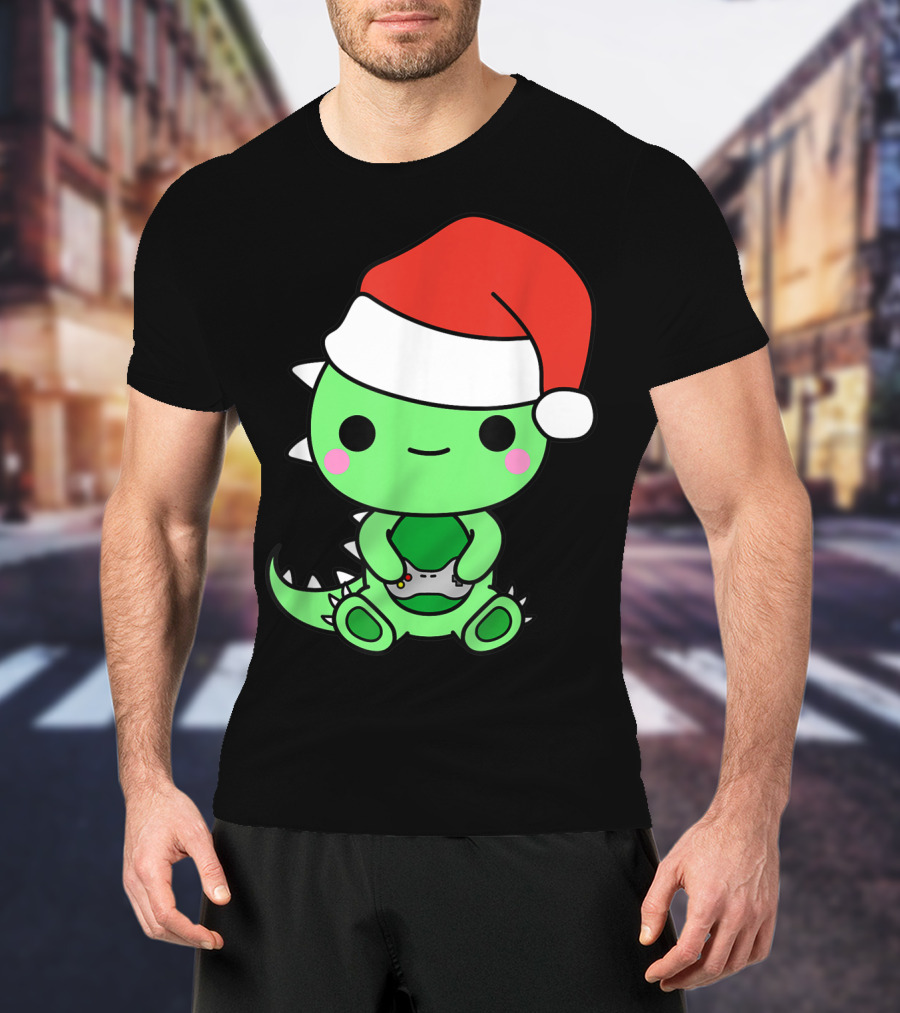 Christmas Gaming Dinosaur Santa Gamer Nerd T-Shirt