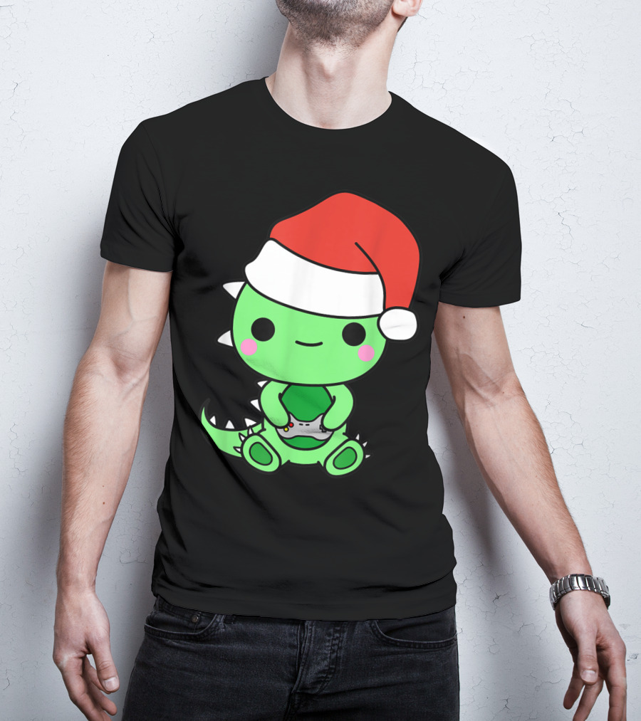 Christmas Gaming Dinosaur Santa Gamer Nerd T-Shirt