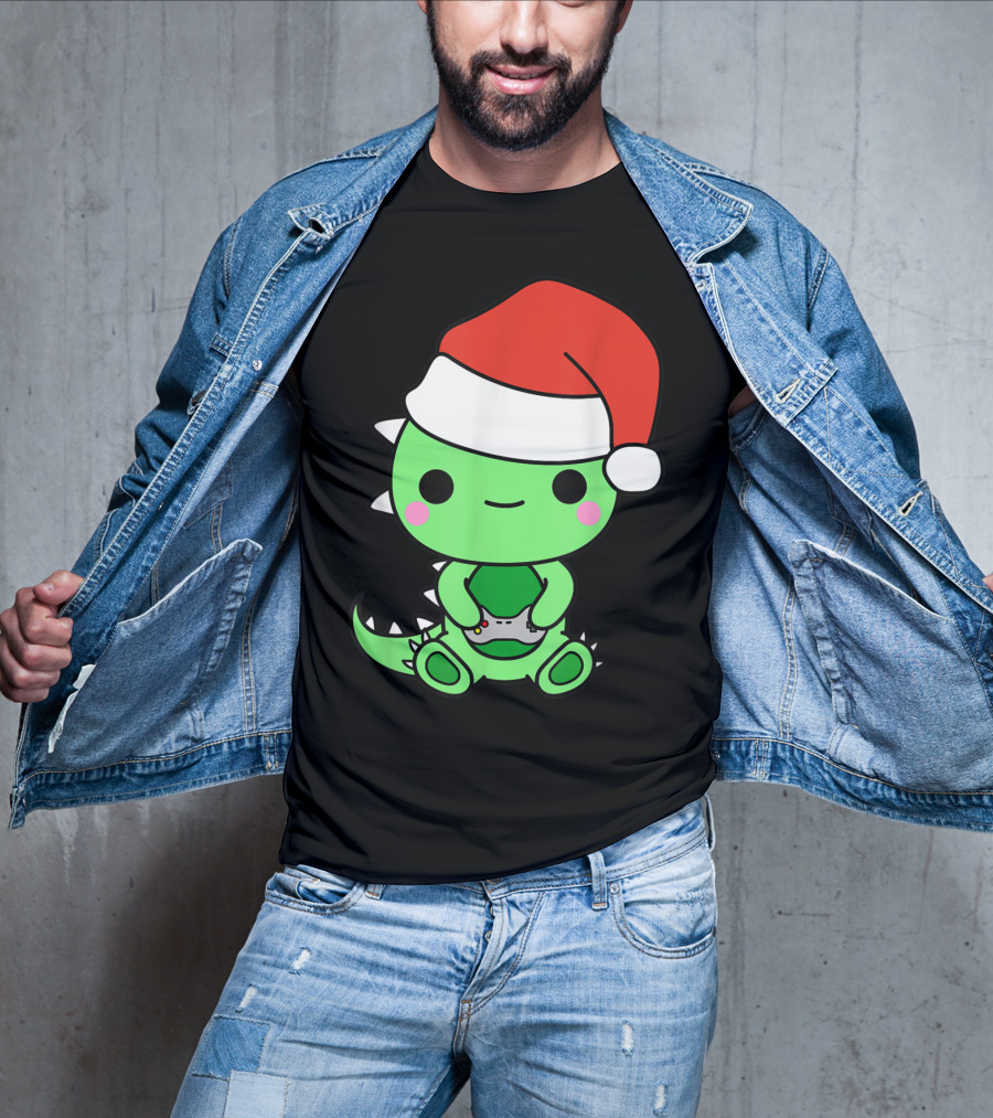 Christmas Gaming Dinosaur Santa Gamer Nerd T-Shirt