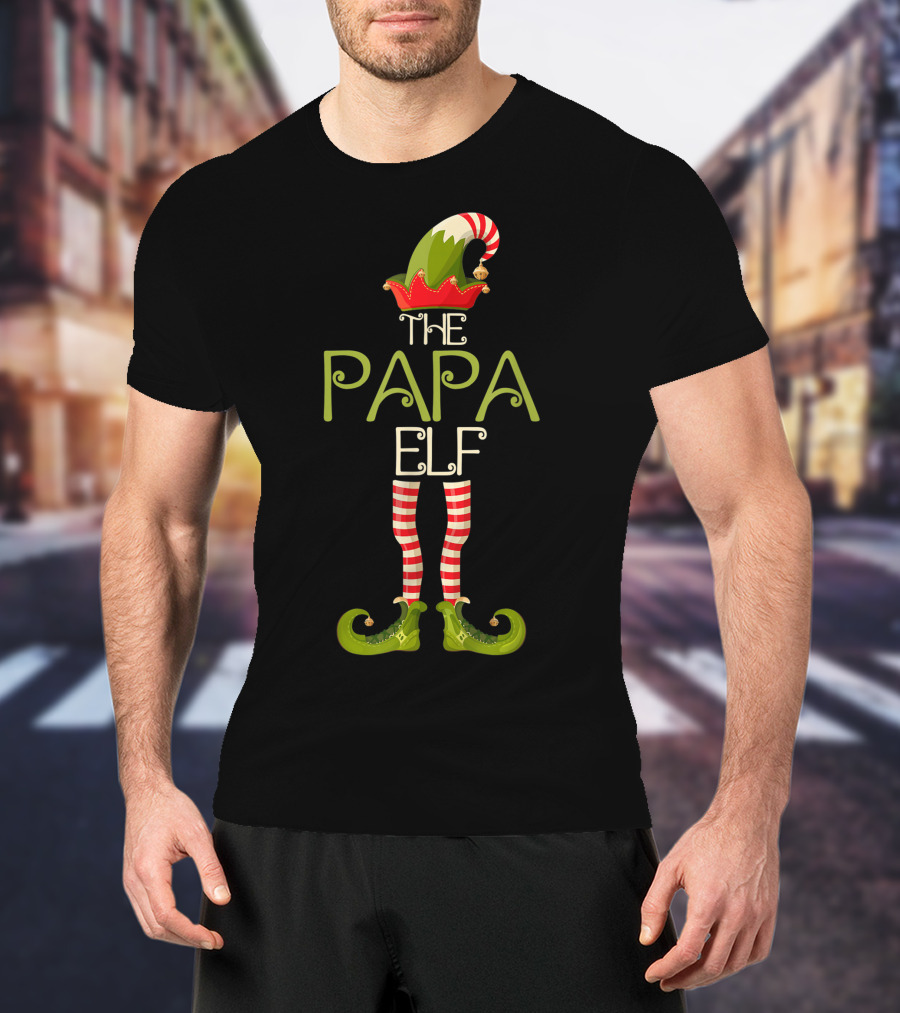 The Papa Elf Christmas Hat And Shoes With Red And White Striped Legs T-Shirt