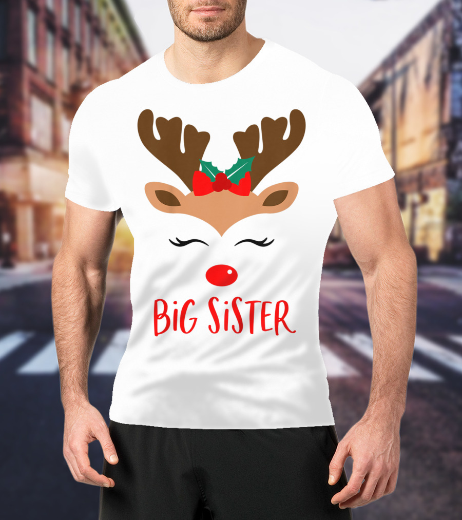 Big Sister Reindeer Christmas Matching Sibling Outfits T-Shirt