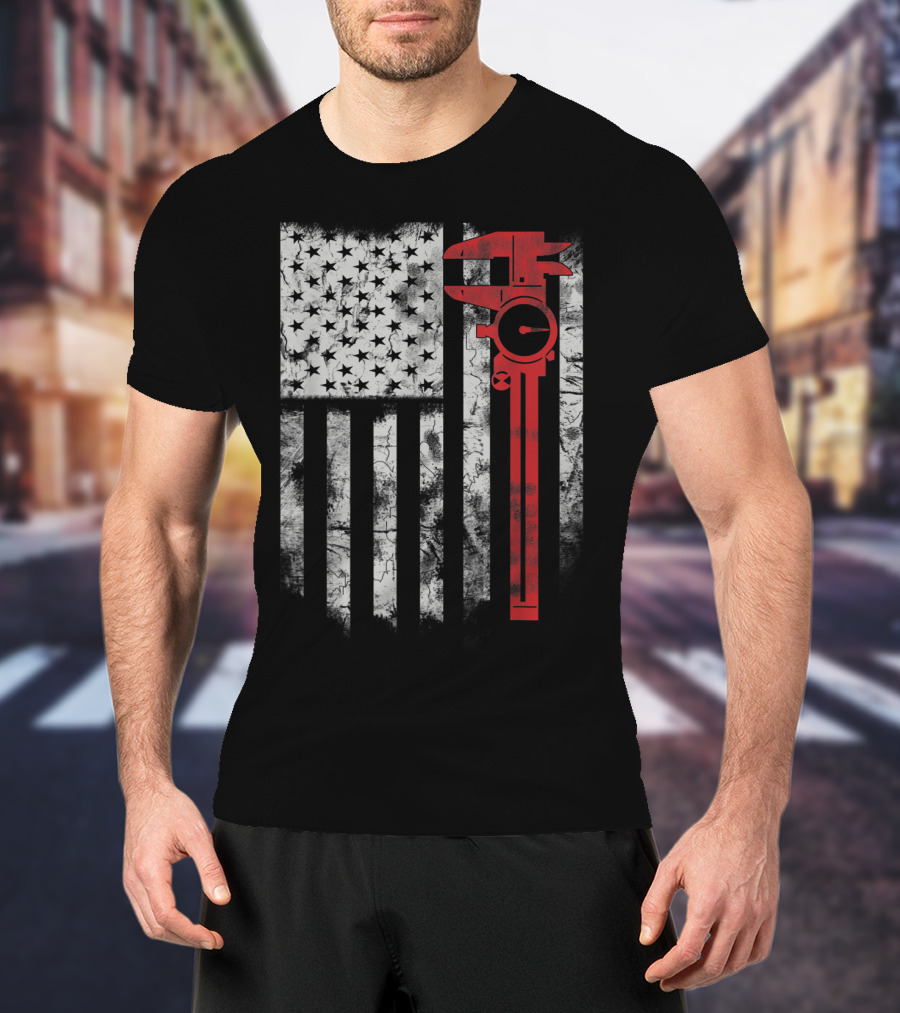 American Flag With Red Caliper For CNC Machinists T-Shirt