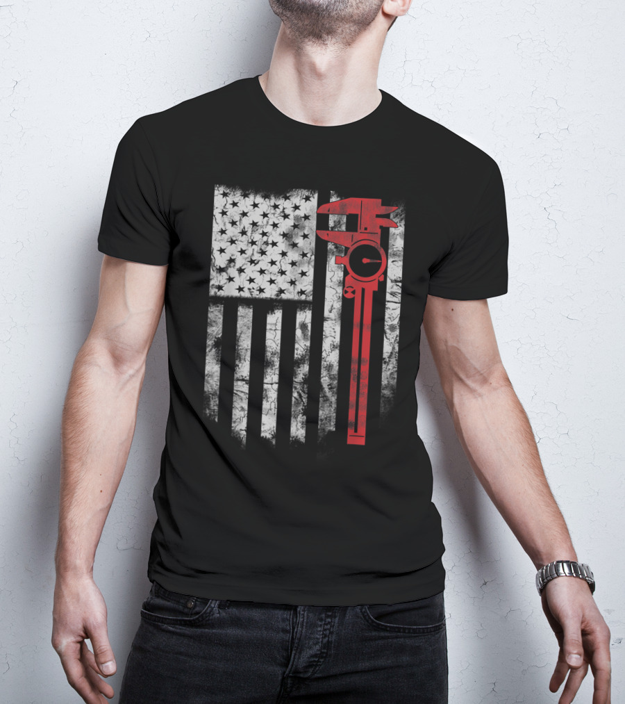 American Flag With Red Caliper For CNC Machinists T-Shirt