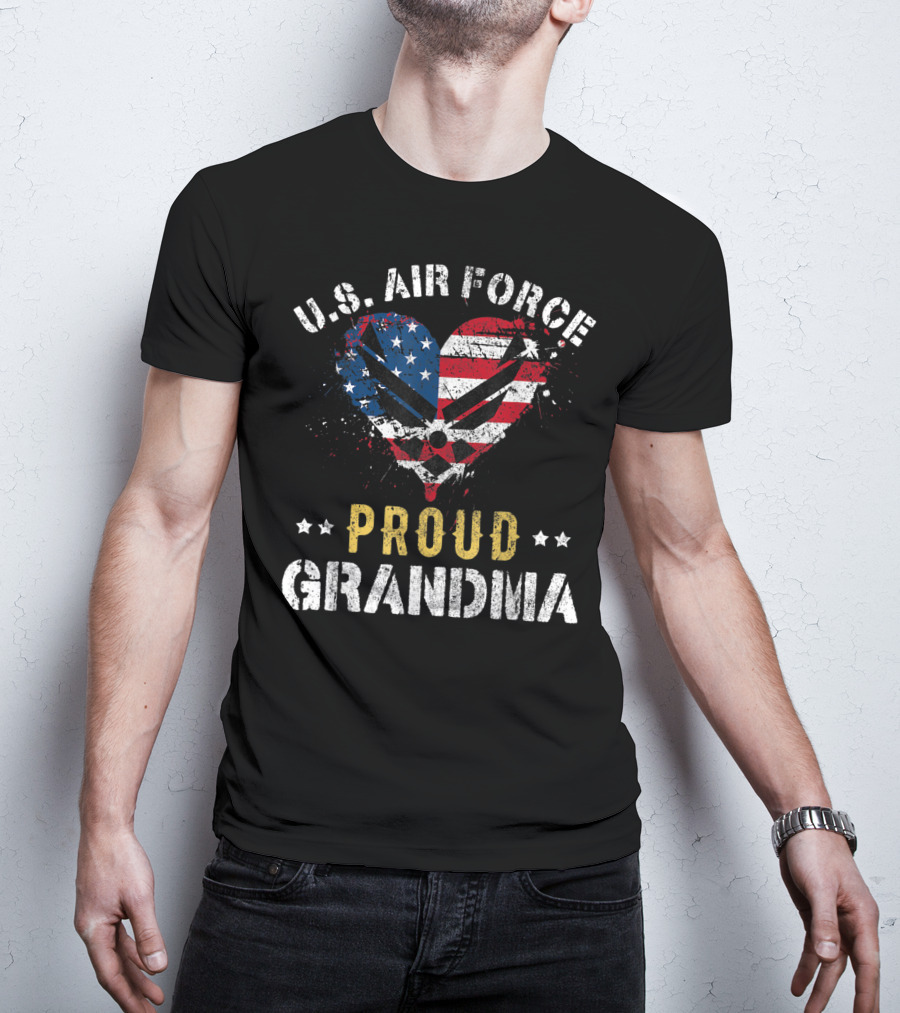 U.S. Air Force Proud Grandma American Flag Heart T-Shirt