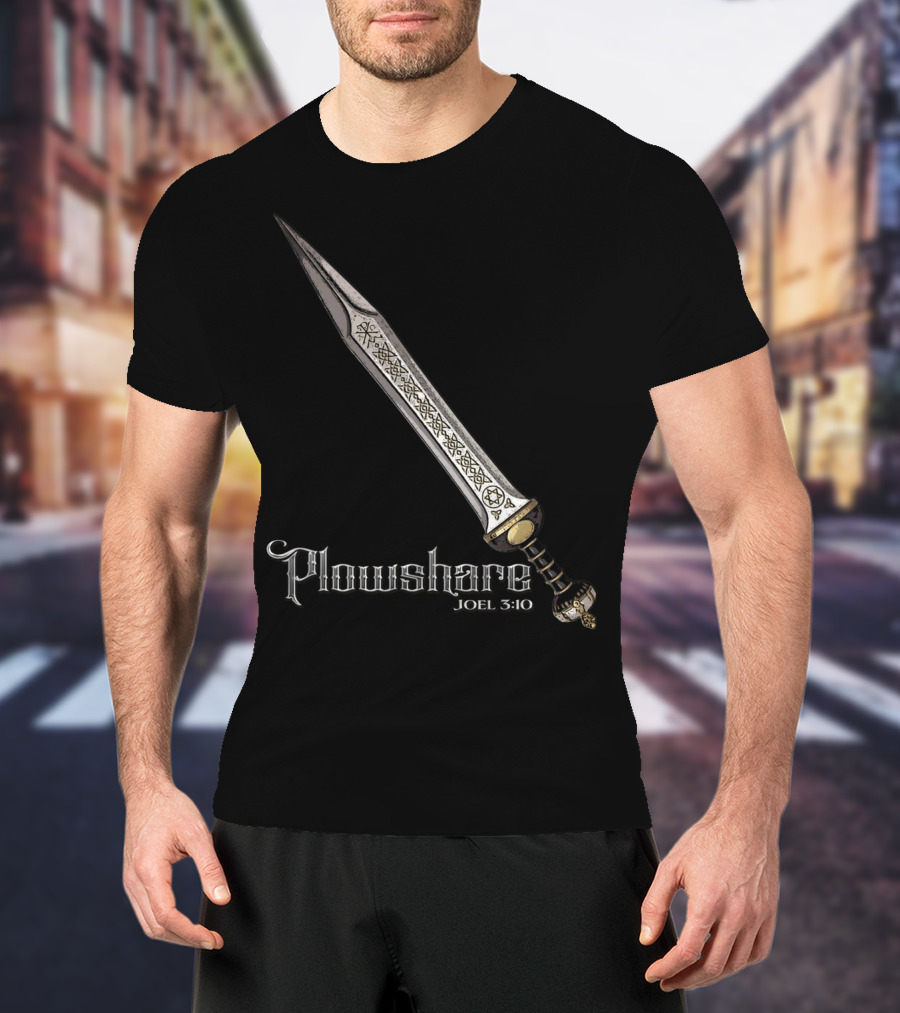 Plowshare Joel 3:10 Sword Design Red Chi Rho Brand T-Shirt