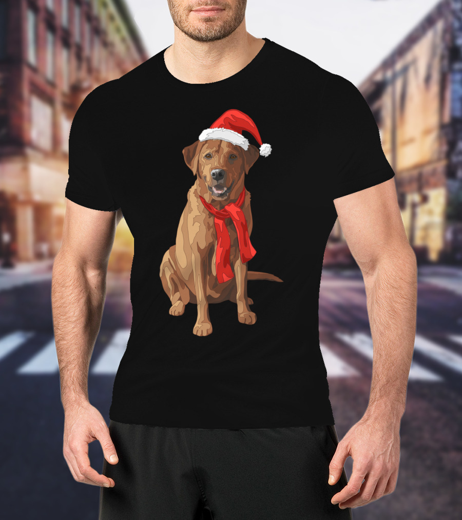 Red Labrador Retriever Dog With Christmas Santa Hat And Scarf T-Shirt