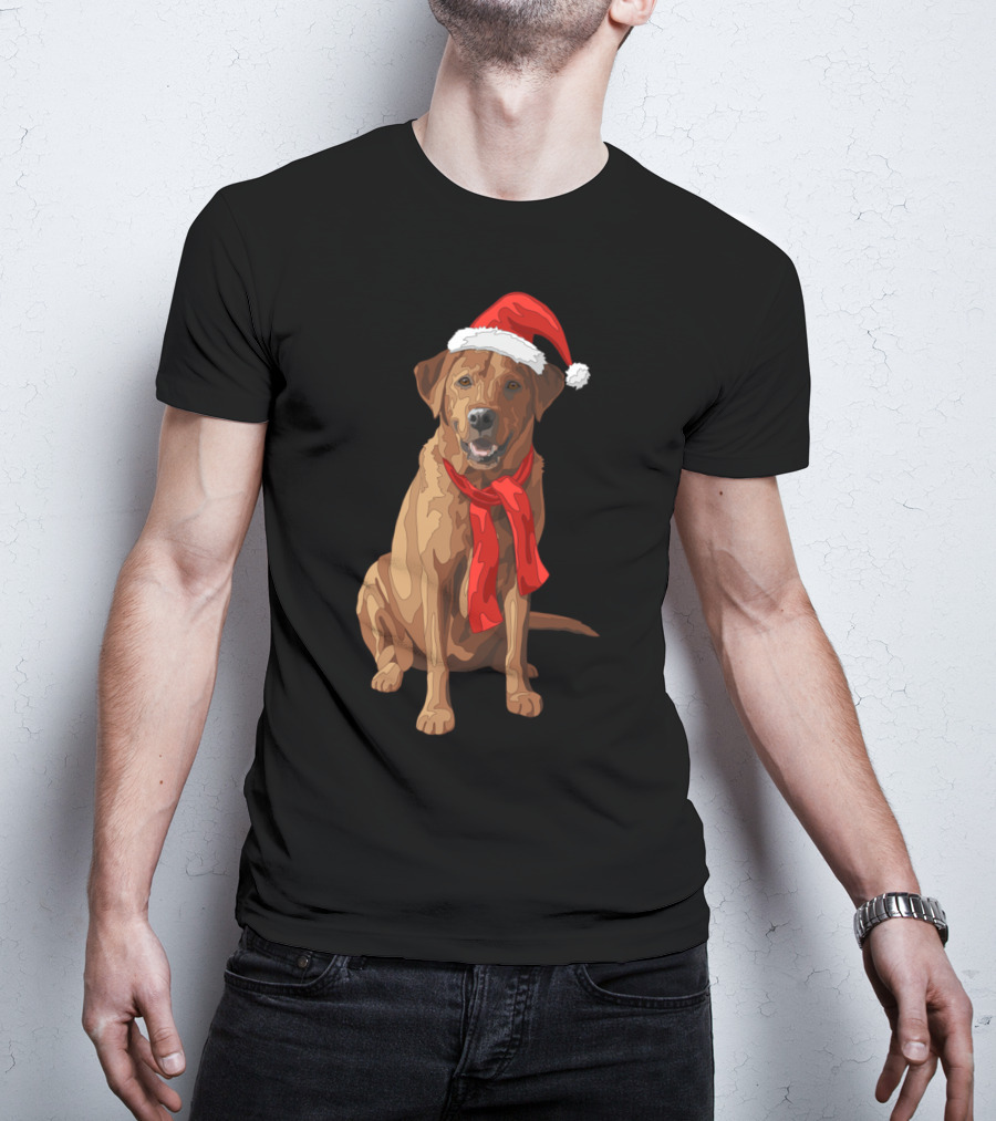 Red Labrador Retriever Dog With Christmas Santa Hat And Scarf T-Shirt