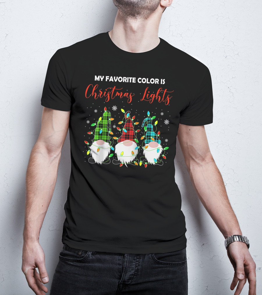 My Favorite Color Is Christmas Lights 3 Nordic Gnomes Swedish Xmas Nisse T-Shirt