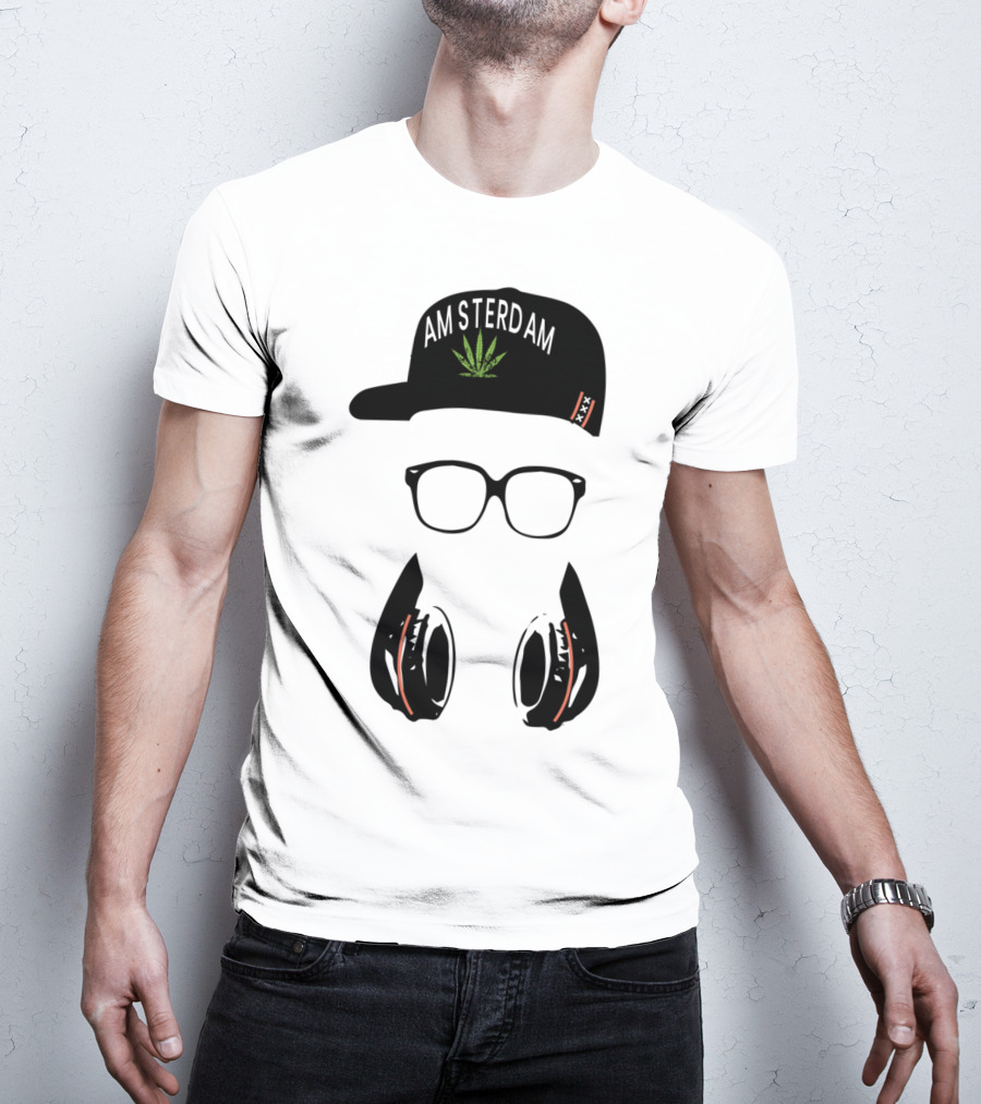 Amsterdam Holland Marijuana Souvenir Hat Glasses Headphones T-Shirt