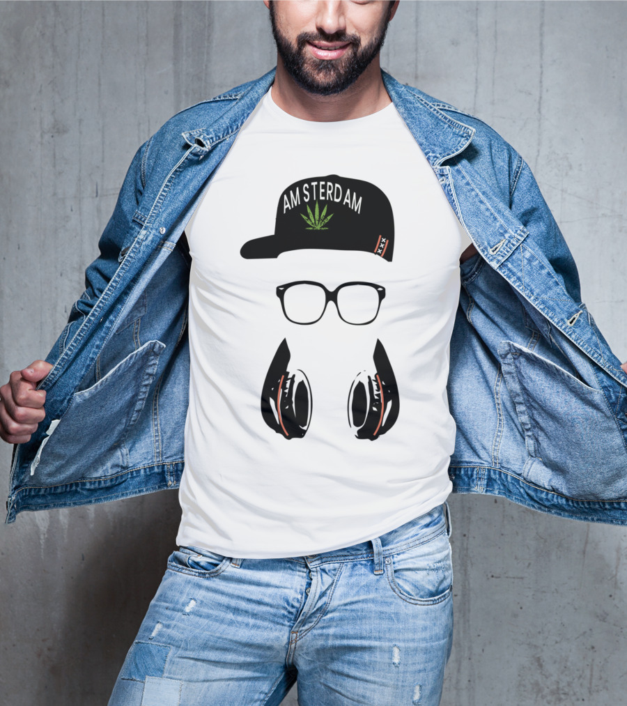 Amsterdam Holland Marijuana Souvenir Hat Glasses Headphones T-Shirt