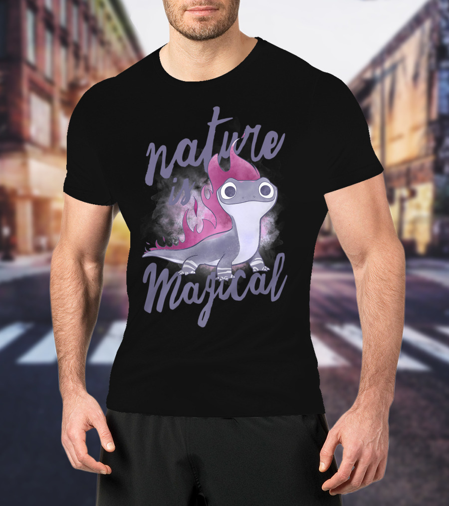 Disney Frozen 2 Salamander Character With Nature Is Magical Text T-Shirt