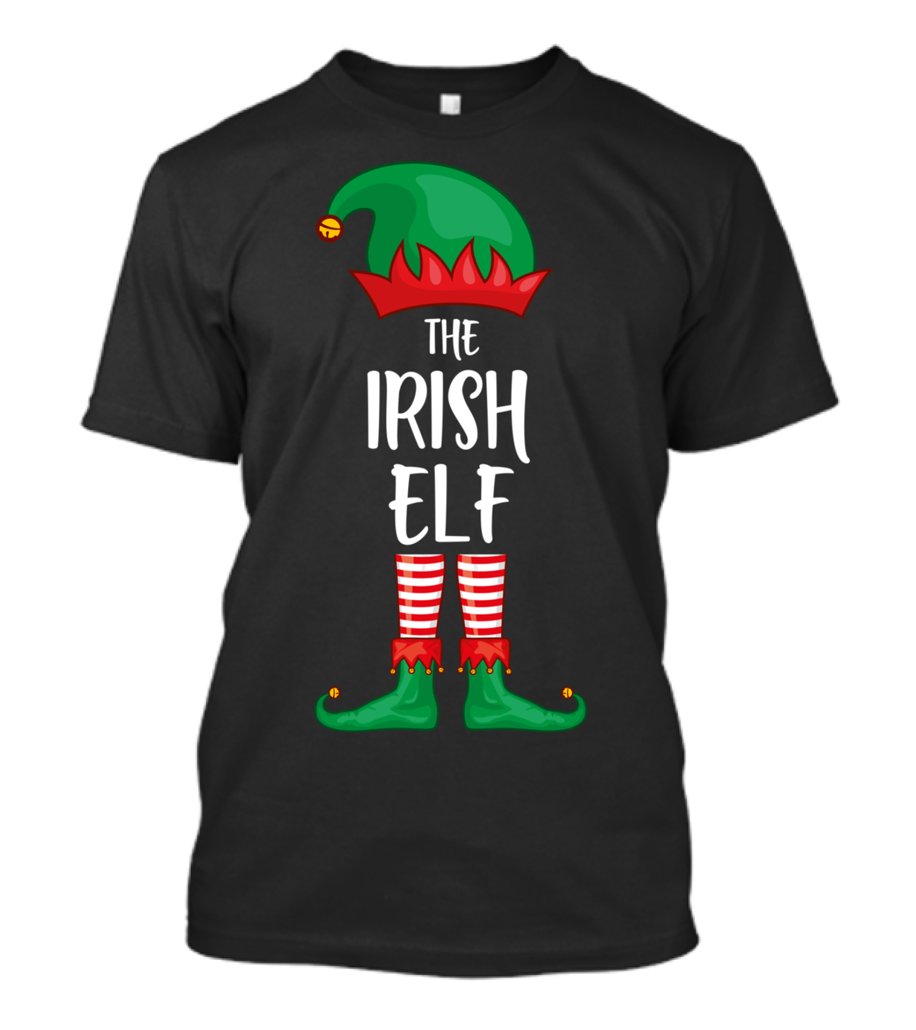The Irish Elf Christmas Party Holiday Outfits With Green Hat And Striped Pants T-Shirt