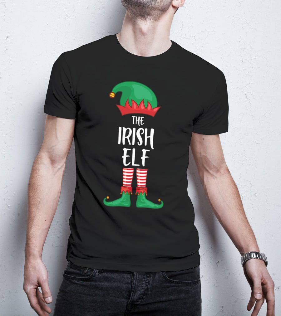 The Irish Elf Christmas Party Holiday Outfits With Green Hat And Striped Pants T-Shirt