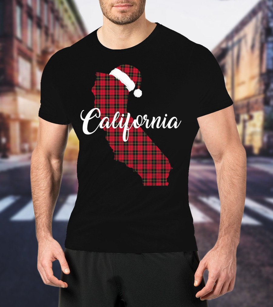 California Red Buffalo Plaid Santa Hat Royal Stewart T-Shirt
