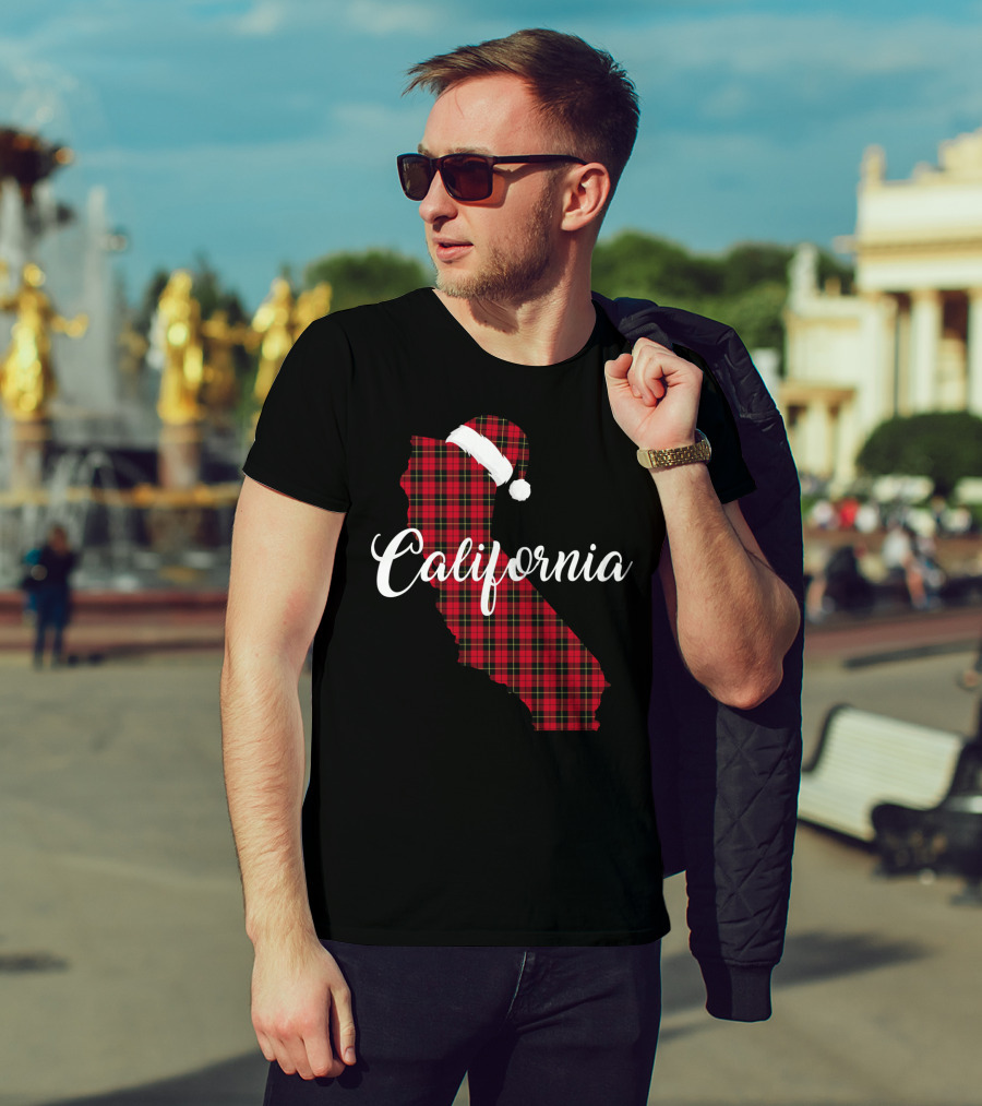 California Red Buffalo Plaid Santa Hat Royal Stewart T-Shirt
