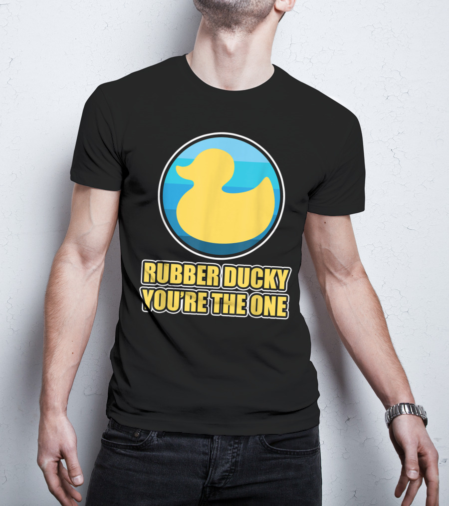 Rubber Ducky You're The One Iconic Yellow Toy Bath Duck Blue Circle Background T-Shirt