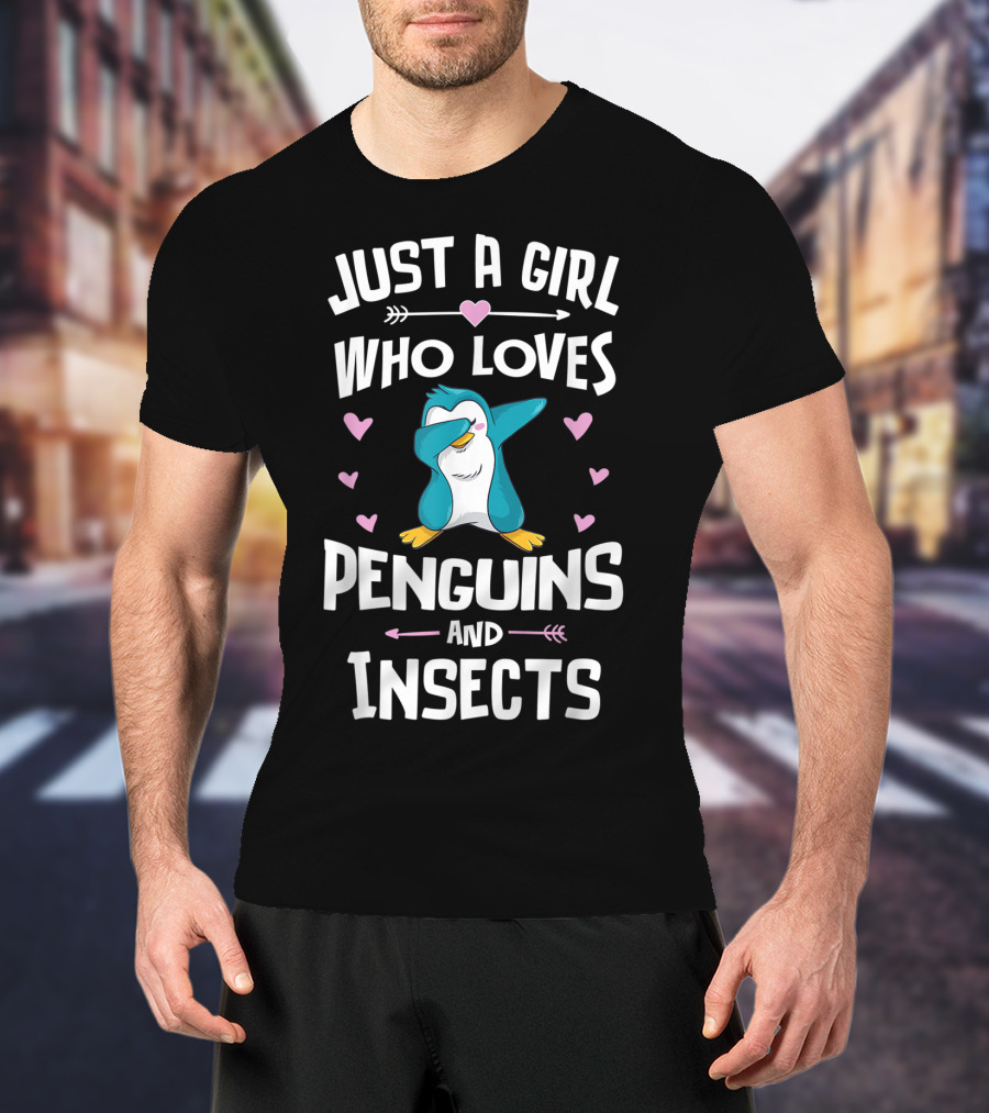 Just A Girl Who Loves Penguins And Insects Dabbing Penguin Hearts T-Shirt