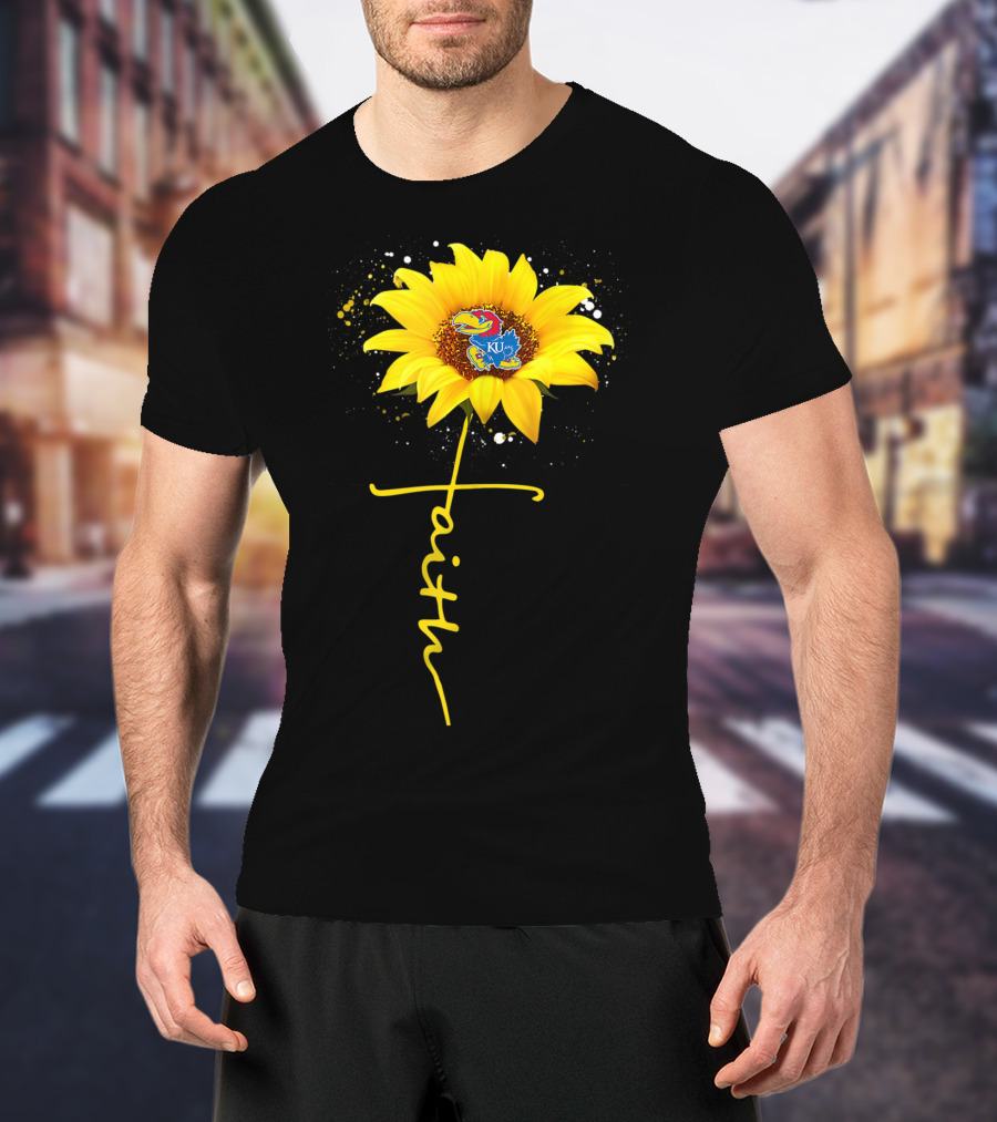 Kansas Jayhawks Sunflower Faith Cross Shape T-Shirt