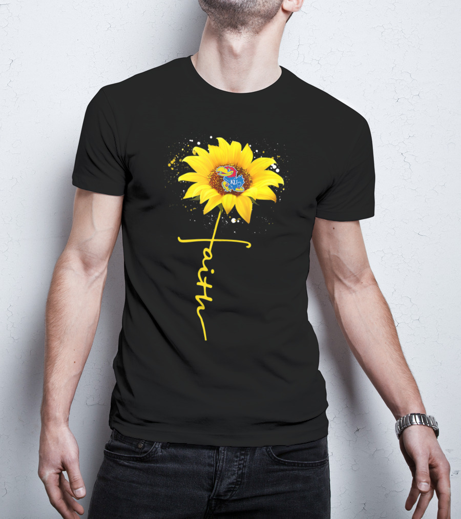 Kansas Jayhawks Sunflower Faith Cross Shape T-Shirt